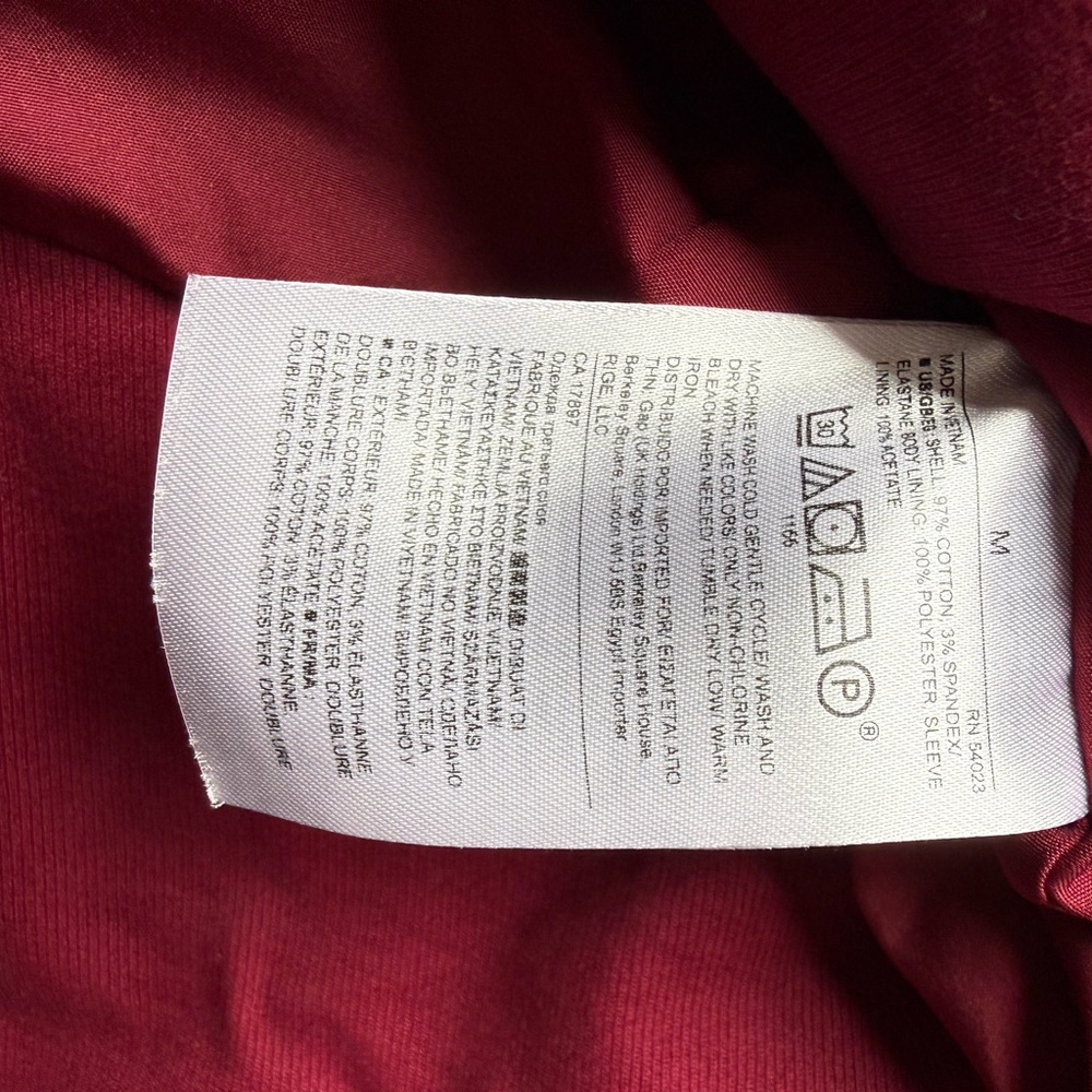 Banana Republic Moto Jacket Red Wine Cotton Biker Zip Jacket Women M - Picture 7 of 7